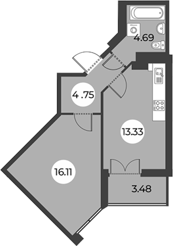 1-комнатная квартира 40.62 м², 15/24 эт., ЖК «Огни Залива»